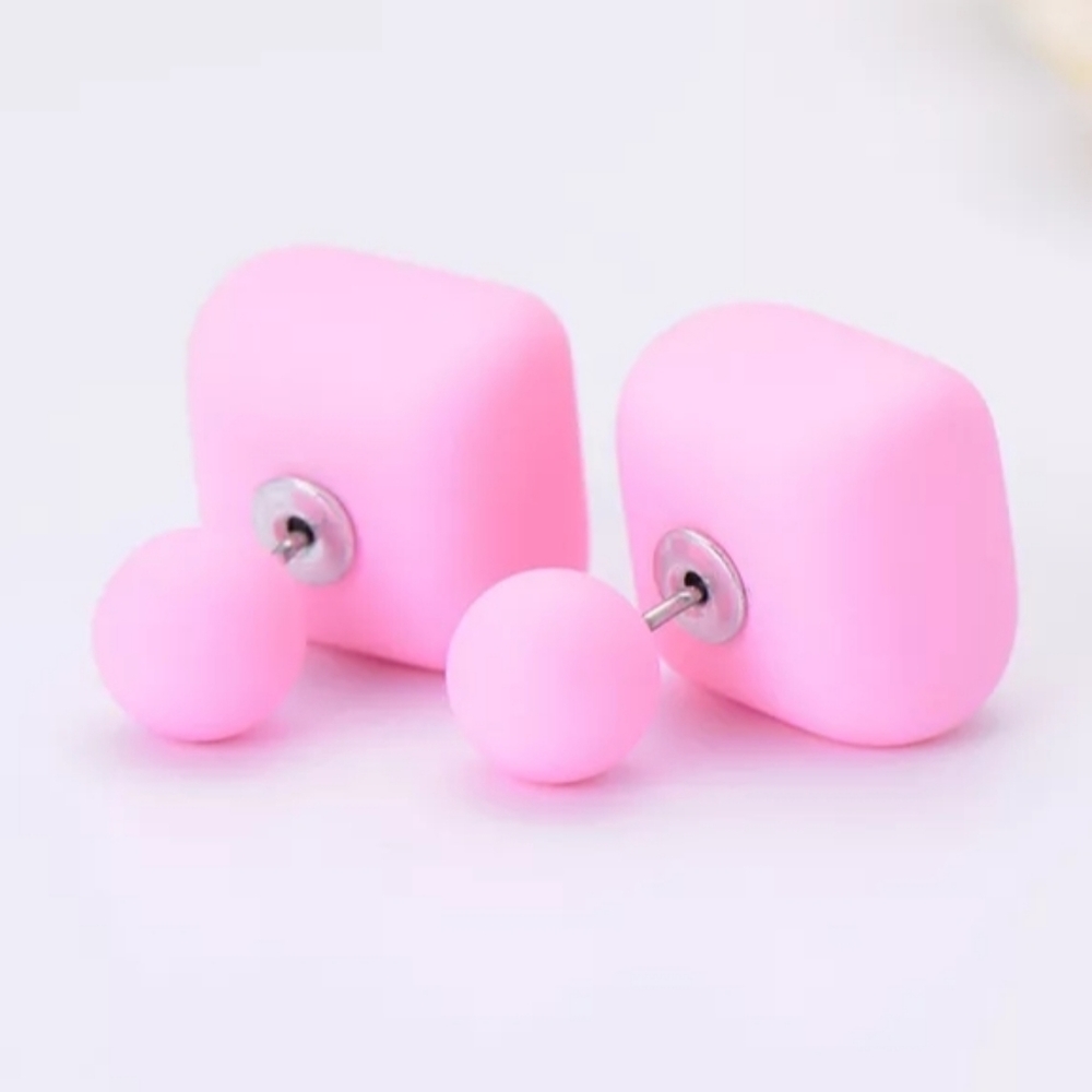 💗Pink Double Side Ball & Square Earrings💗